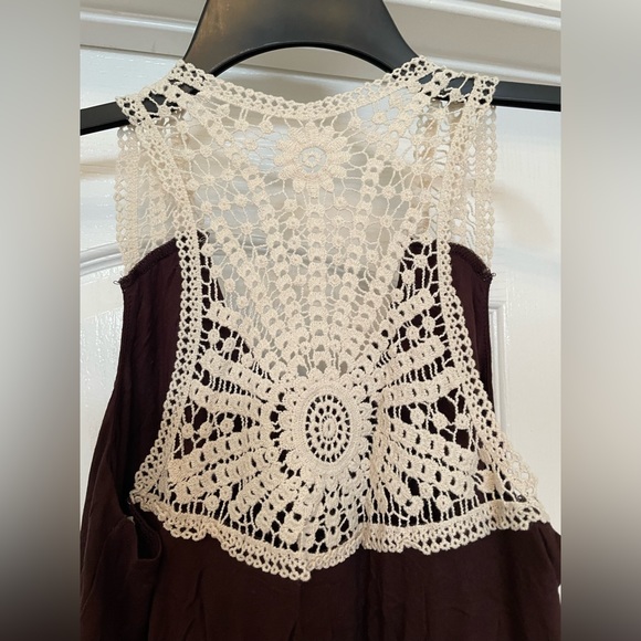 Pink Rose Swim coverup dress size Large- brown with ivory crochet back - Picture 5 of 7